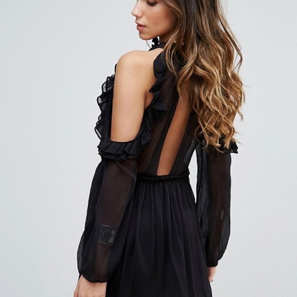 Free People Cold Shoulder Ruffle Mini Dress - Picture 2 of 8